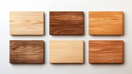 Four Rustic Wooden Blocks Arranged on a Bright White Background Showcasing Natural Textures and Simple Minimalistic Design