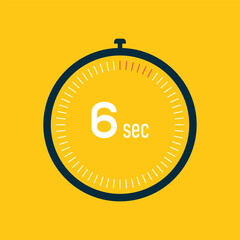 6 second timer clock. 6 sec stopwatch icon countdown time digital stop chronometer.