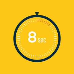 8 second timer clock. 8 sec stopwatch icon countdown time digital stop chronometer.