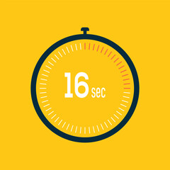 16 second timer clock. 16 sec stopwatch icon countdown time digital stop chronometer.