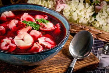 Traditional polish clear red borscht.