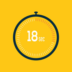 18 second timer clock. 18 sec stopwatch icon countdown time digital stop chronometer.