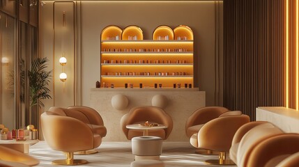 A luxury nail salon with plush chairs and neatly displayed nail polishes