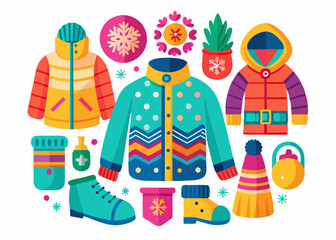 Naklejka premium Colorful Winter Clothing and Cozy Outerwear – Warm Accessories for the Cold Season