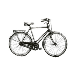 Hand Drawn Sketch of Bicycle in Monochrome Isolated on White: A black-and-white hand-drawn sketch of a bicycle, isolated on a white background. Transparent background.