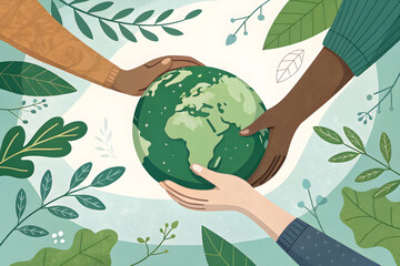 Diverse Hands Holding Earth Amidst Green Leaves and Plants