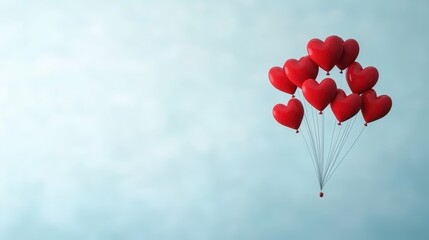 Heart-shaped Balloons Floating Against a Soft Blue Background with a Dreamy Atmosphere
