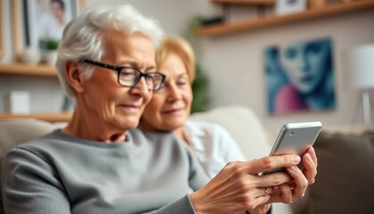 Senior Women Using Smartphone Together