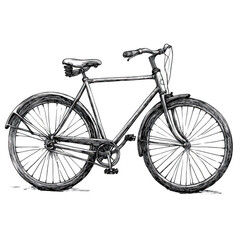 Obraz premium Hand Drawn Sketch of Bicycle in Monochrome Isolated on White: A black-and-white hand-drawn sketch of a bicycle, isolated on a white background. Transparent background.