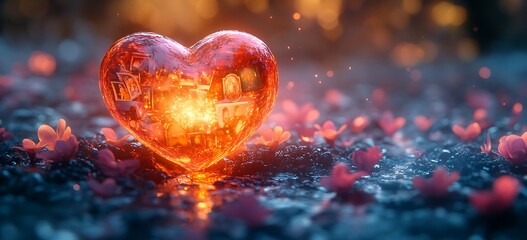 Heart-Shaped Object with a Light Shining on It

