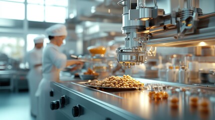 Obraz premium Dedicated Chef Skillfully Preparing Exquisite Cuisine in a Modern Kitchen Setting with Fresh Ingredients and Culinary Tools