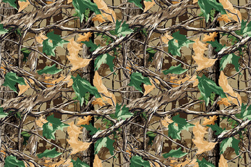 Real tree hunting camouflage seamless pattern. Vector camouflage background. Abstract camouflage background for military and hunting. Vector camo texture.