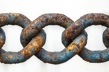 rustic industrial chain link fence pattern with dramatic lighting and weathered metal texture isolated on pure white background for design projects