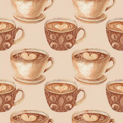 Obraz premium Latte Art Symphony, Seamless cup of coffee.