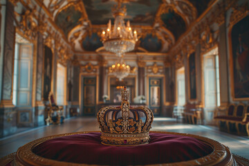 Obraz premium Fantastic beautiful king or queen crown from vivid gold material for coronation, abstract vivid composition consists of fictional unreal fantastic vision on background