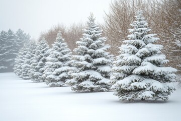 Snowy Evergreen Trees Winter Landscape Christmas Scene