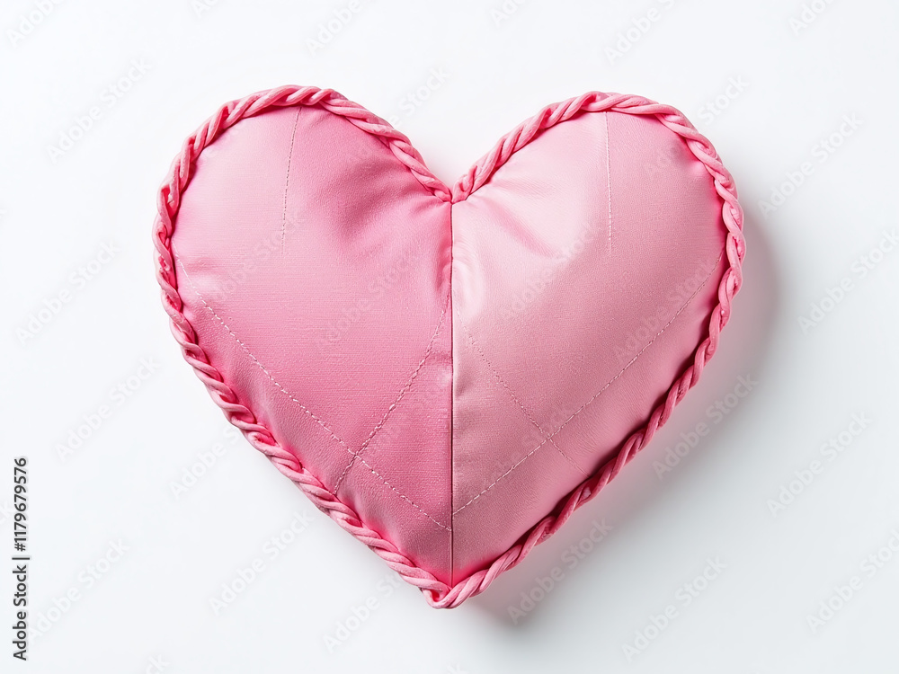 Poster a delicate pink heart made from fabric patches is isolated against a clean white background for a so