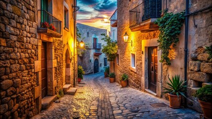 Fototapeta premium Ibiza Town Dalt Vila: Sun-Drenched Walls & Hidden Alleyways - Urban Exploration Photography
