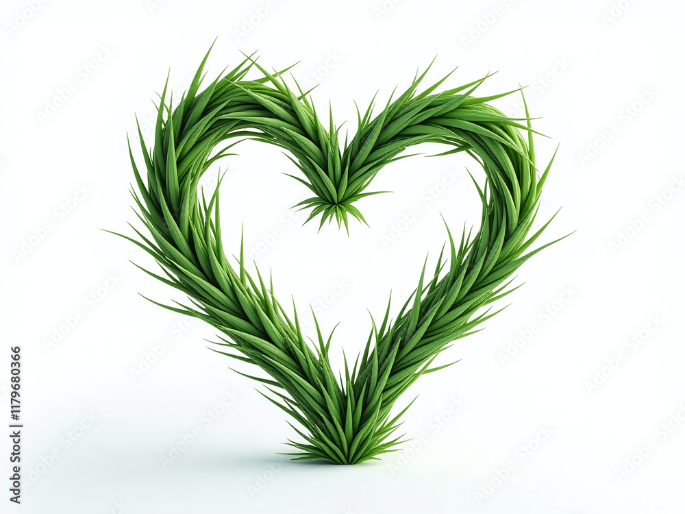 Poster a delicate heart shape made from intricately braided grass stands alone in a clean white background 