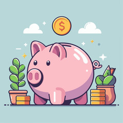 piggy bank and coins