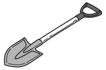 garden shovel with a black metal head and wooden handle minimalists D.eps