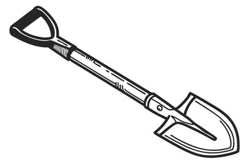 garden shovel with a black metal head and wooden handle minimalists G.eps