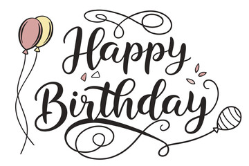Happy birthday' Hand written Calligraphy typography front Illustration B.eps
