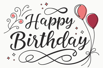 Happy birthday' Hand written Calligraphy typography front Illustration F.eps