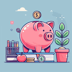 piggy bank with money and coins