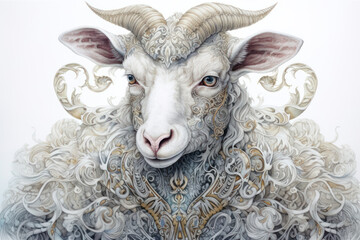 white goat with ornament,.Generative AI