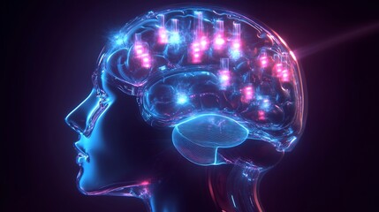 Obraz premium Stunning 3D Render: Glowing Brain Illuminated, Neural Pathways Vividly Displayed. AI Generated