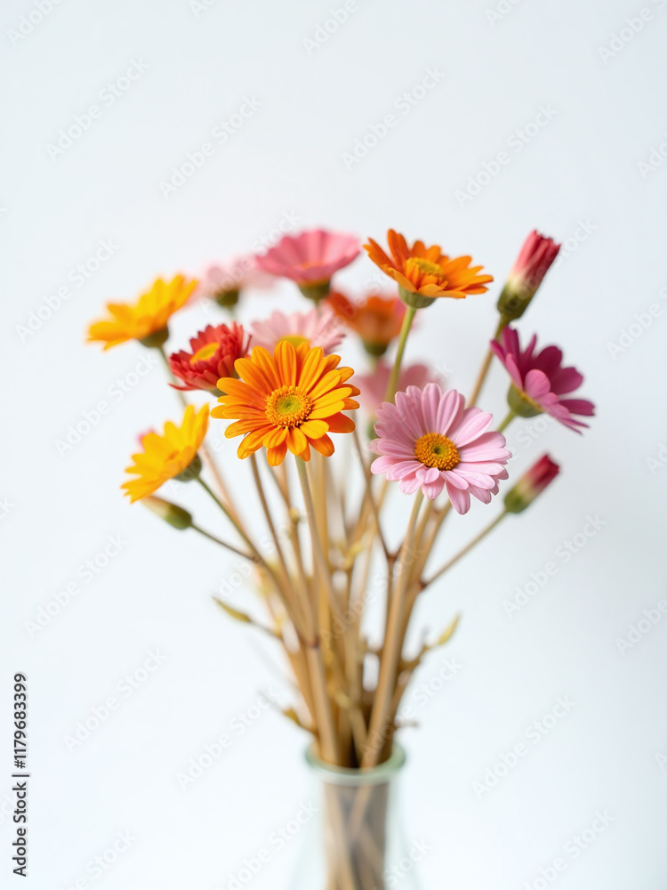 Poster a delicate bouquet of colorful dry flowers takes center stage in a shallow depth of field against a 