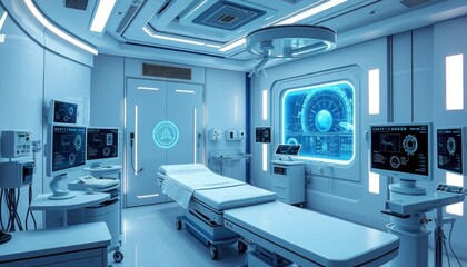 Futuristic Operating Room: Advanced Medical Technology and Sterile Environment