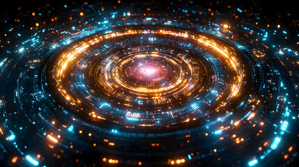 Abstract 3D Background of Glowing Circular Lights