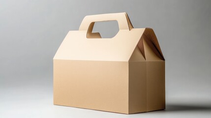 Brown Cardboard Packaging Box with Handle and Copy Space for Branding and Product Presentation in Minimalist Style
