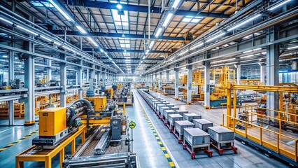 Fototapeta premium Industrial Factory Production Line: Modern Manufacturing Facility with Copy Space