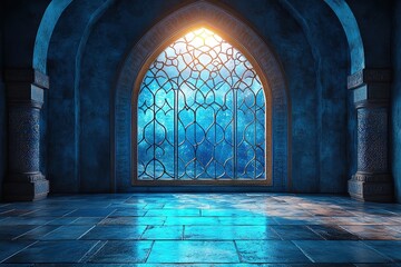 Fototapeta premium Mystical Blue Archway with Stained Glass Window