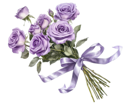 A bouquet of elegant lavender roses tied with a soft ribbon.