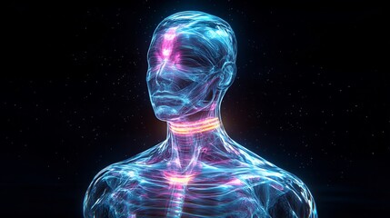 Stunning 3D Render: Vibrantly Illuminated Human Anatomy Close-Up. AI Generated
