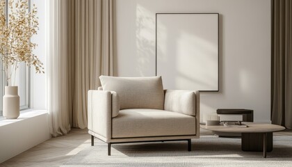 Modern Beige Armchair Minimalist Living Room Interior Design