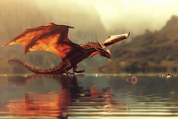 Fantastically beautiful mythological dragon with big wide wings, abstract vivid composition consists of fictional unreal fantastic vision on background