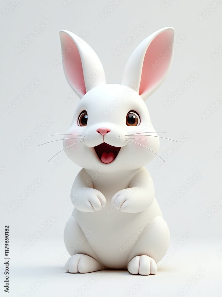 Poster A Cute White Rabbit With An Open Mouth Is Being Generated By Artificial Intelligence And Placed On A Plain White Background. 00001