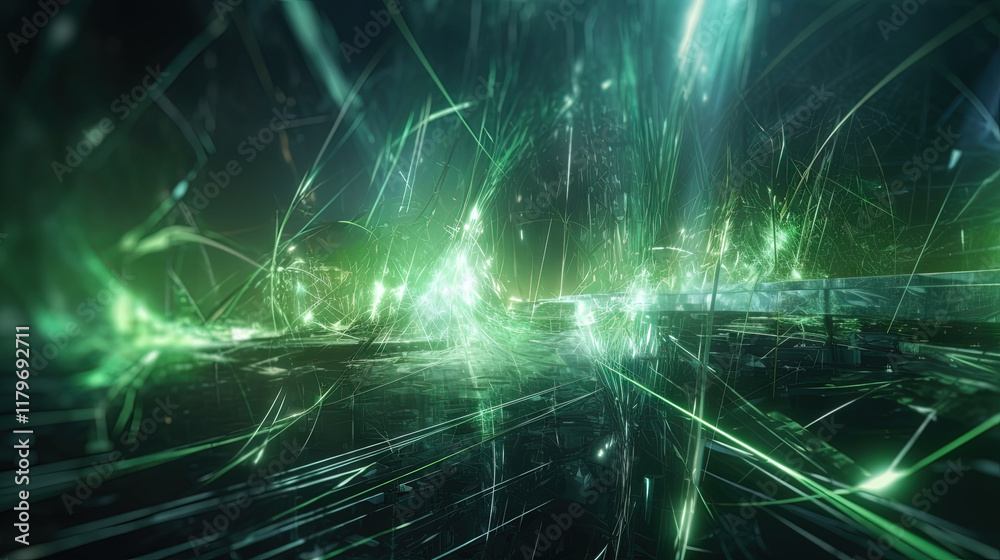Aufkleber abstract light streaks in a dynamic digital space with glowing green elements