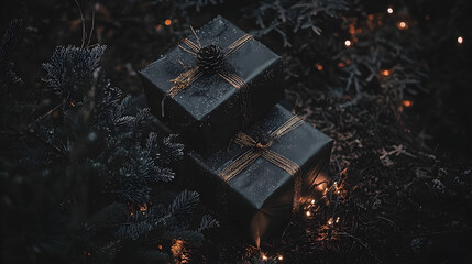 Dark Gifts Forest Christmas Lights Holiday Winter.
