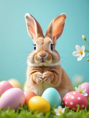 A Cute Bunny Is Surrounded By Vibrant Easter Eggs In A Joyful Celebration Of Springtime Fun And Festivities Everywhere Always. 00001