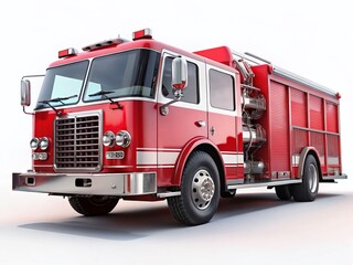 Isolated Red Firetruck on White Background - Emergency Vehicle Stock Photo