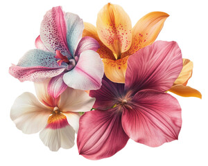 Fototapeta premium A vibrant bouquet of colorful flowers on a white isolated background.