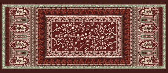 Ethnic Digital Paisley Border Textile Design Dupatta, Shawl.