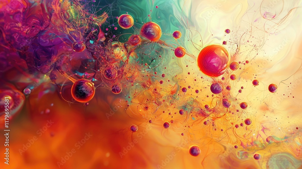 Leinwandbilder abstract vibrant colorful background with swirling shapes and luminous bubbles in dynamic compositio