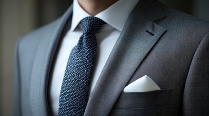 Professional business attire focusing on contract negotiations with a formal suit and tie in an elegant setting.